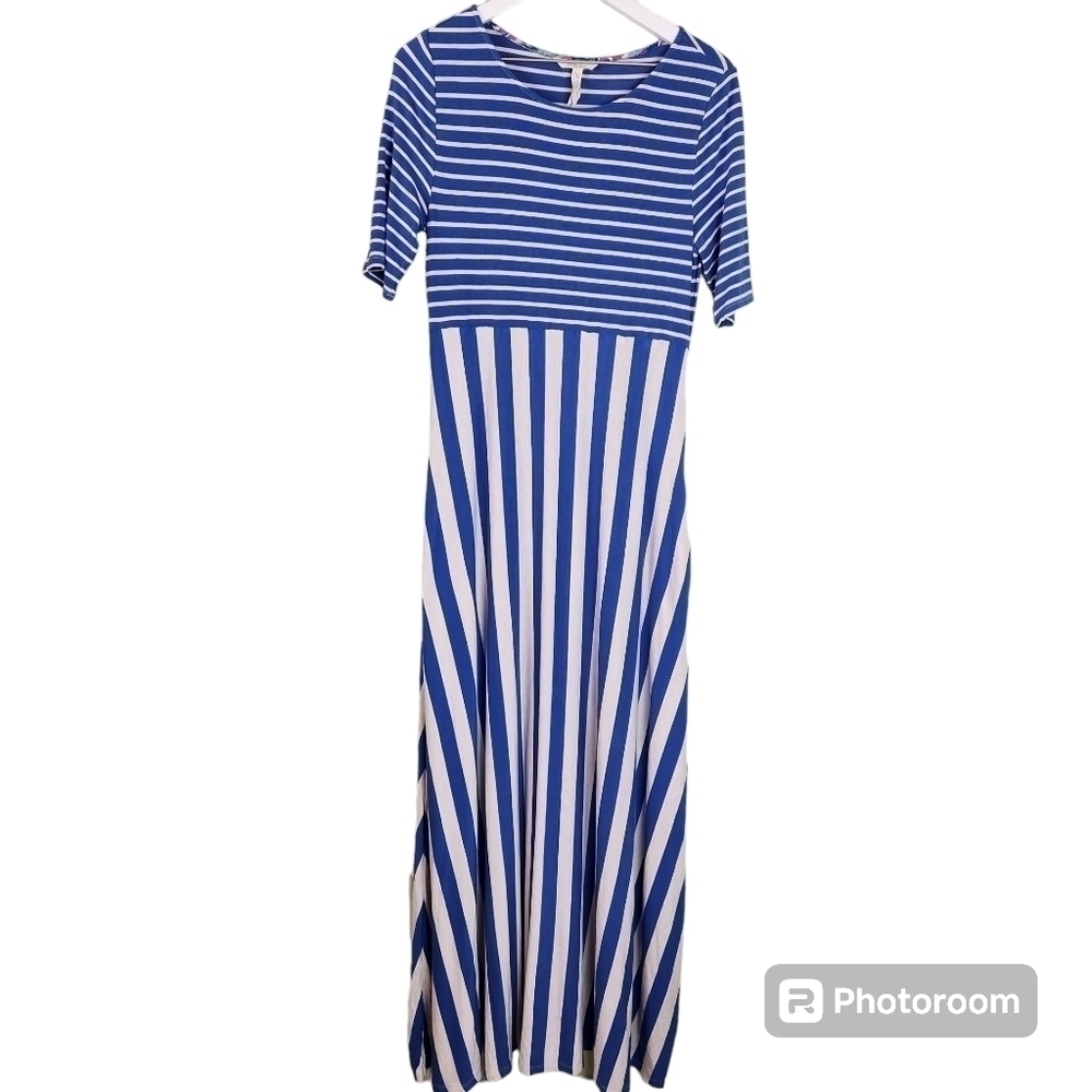Matilda Jane Blue & White Striped Maxi Dress, sz Medium